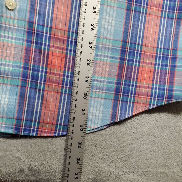 Orvis Button Down Dress Plaid Shirt Wrinkle Free Salmon Dark Blue White Men Sz M - Picture 10 of 10